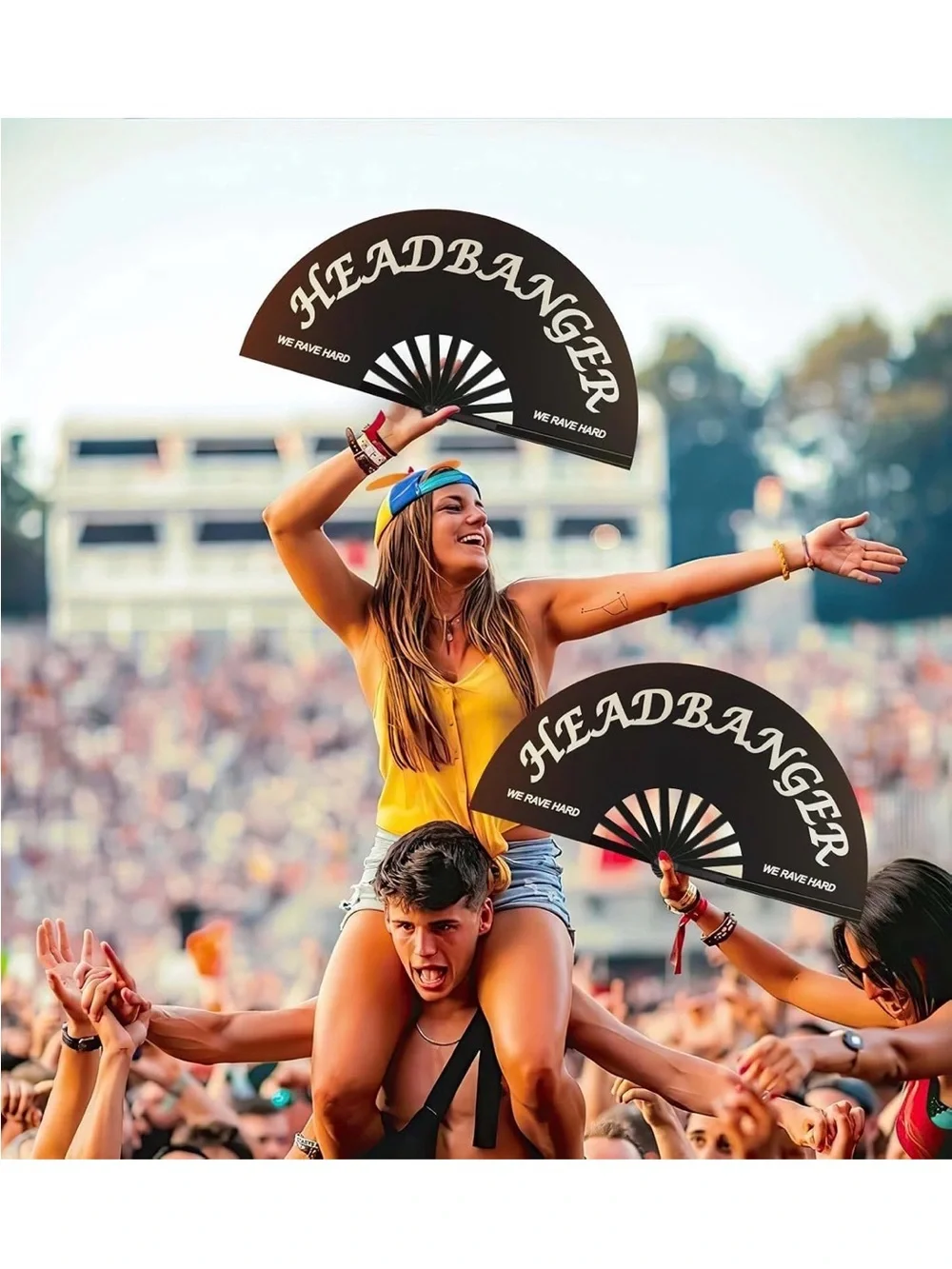 Large Rave Folding Clack Handheld Fan with White Lettering